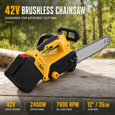 12" Cordless Electric Chainsaw, 42V 2400W Brushless Handheld Chain Saw with 18m/s High Chain Speed for Tree Trimming & Wood Cutting